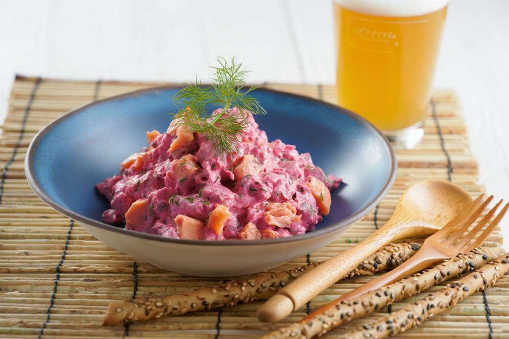 Ensaladilla alemana con salmon marinado y remolacha
