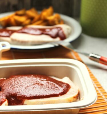 Lomo asado con salsa barbacoa casera de La Grosella Envase compostable