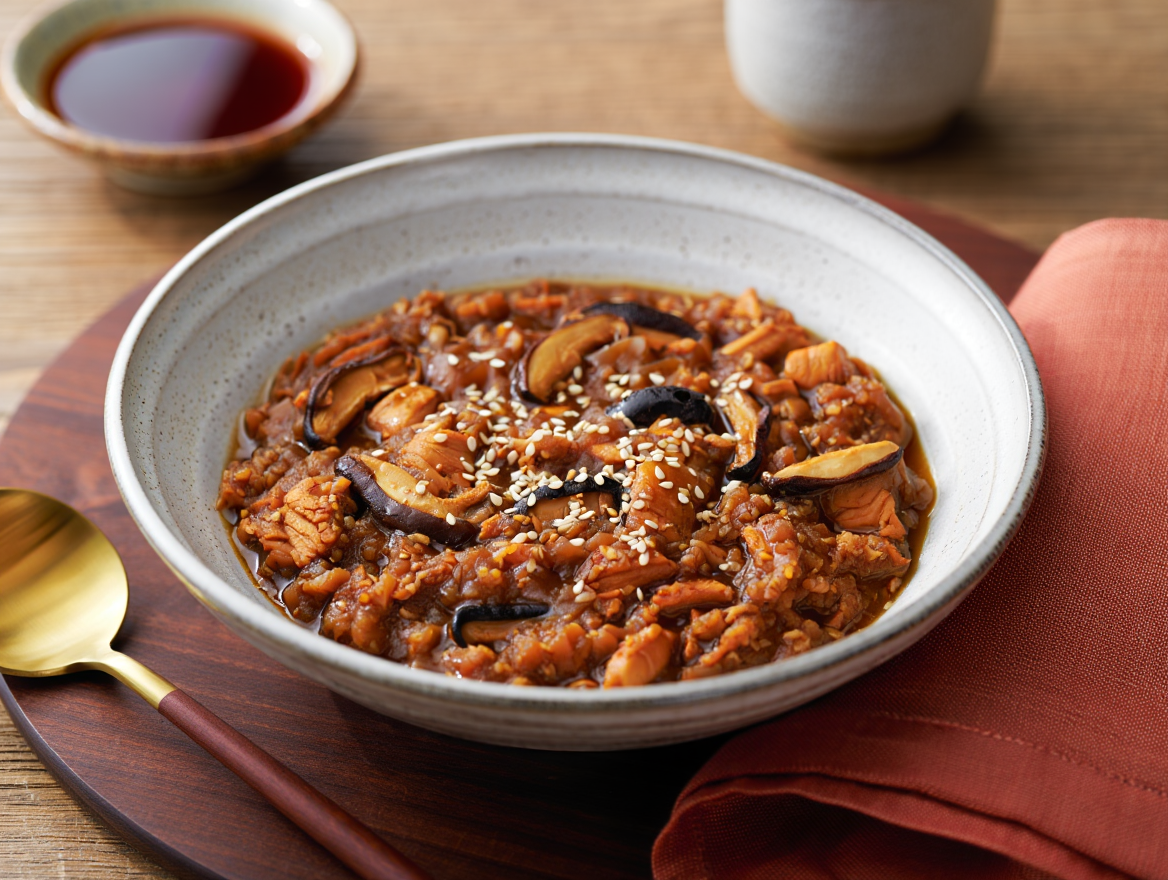 Sopa de pollo con puntalette Ragú de pollo con soja y setas shitake
