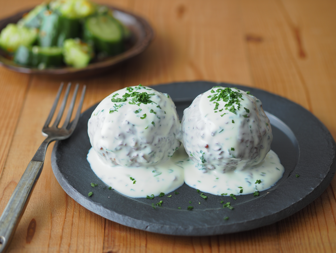 Albóndigas de carne y arroz con salsa de yogur de La Grosella