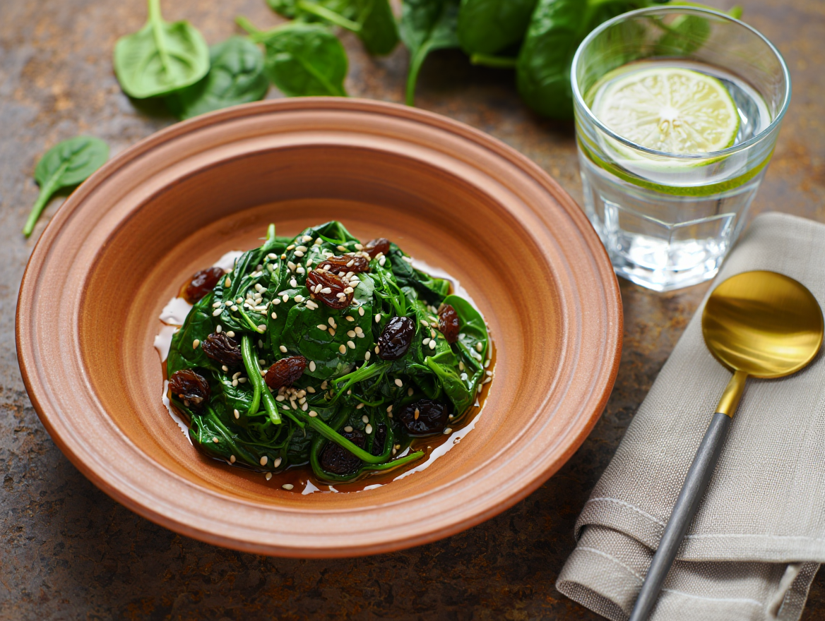 Espinacas-con-pasas-y-sesamo-de-La-Grosella
