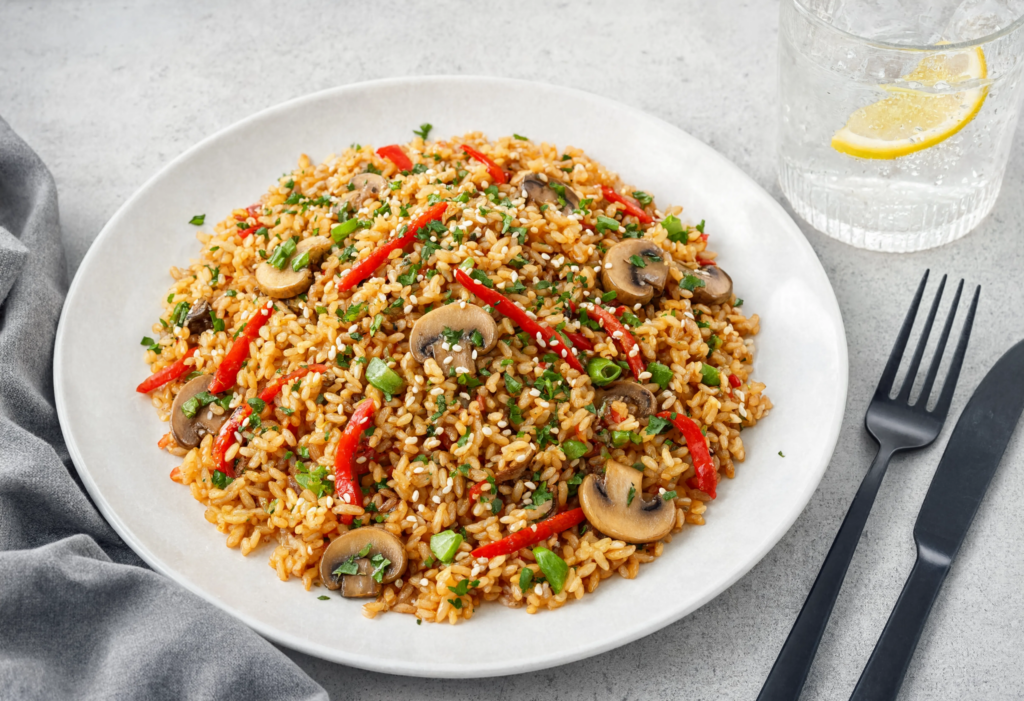 Arroz con pimientos y setas