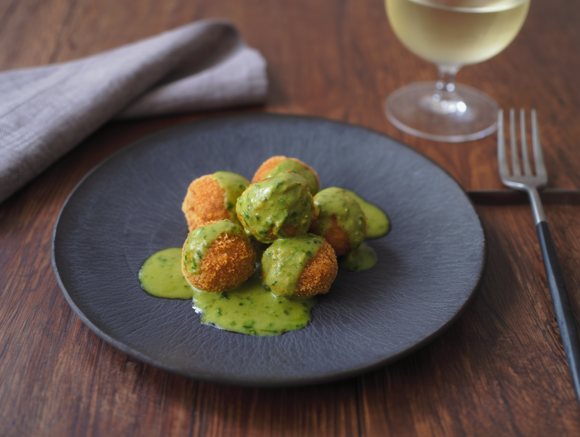 Guiso irlandés a lo pobre Albóndigas de merluza con salsa de curry verde