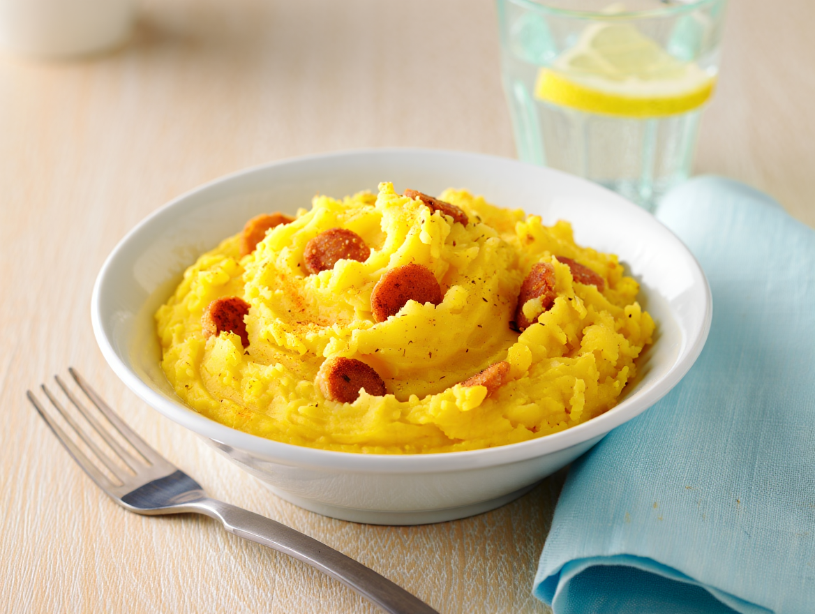 Contramuslo de pollo a la parmesana Patatas revolconas con chistorra