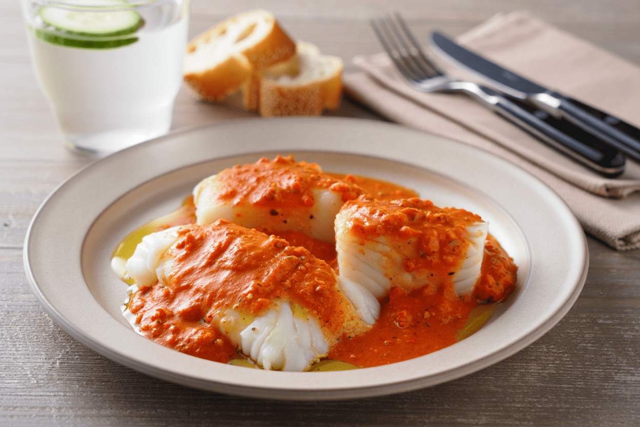 Bacalao con salsa de pimientos del piquillo de La Grosella (2)