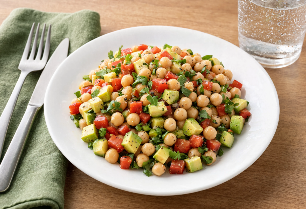 Ensalada fresca de garbanzos con aguacate y cilantro