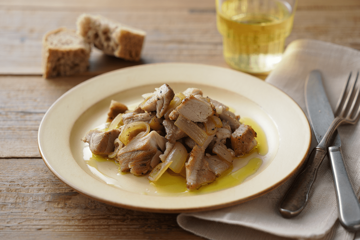 Filetes rusos de pavo Tacos de cerdo con cebolla pochada