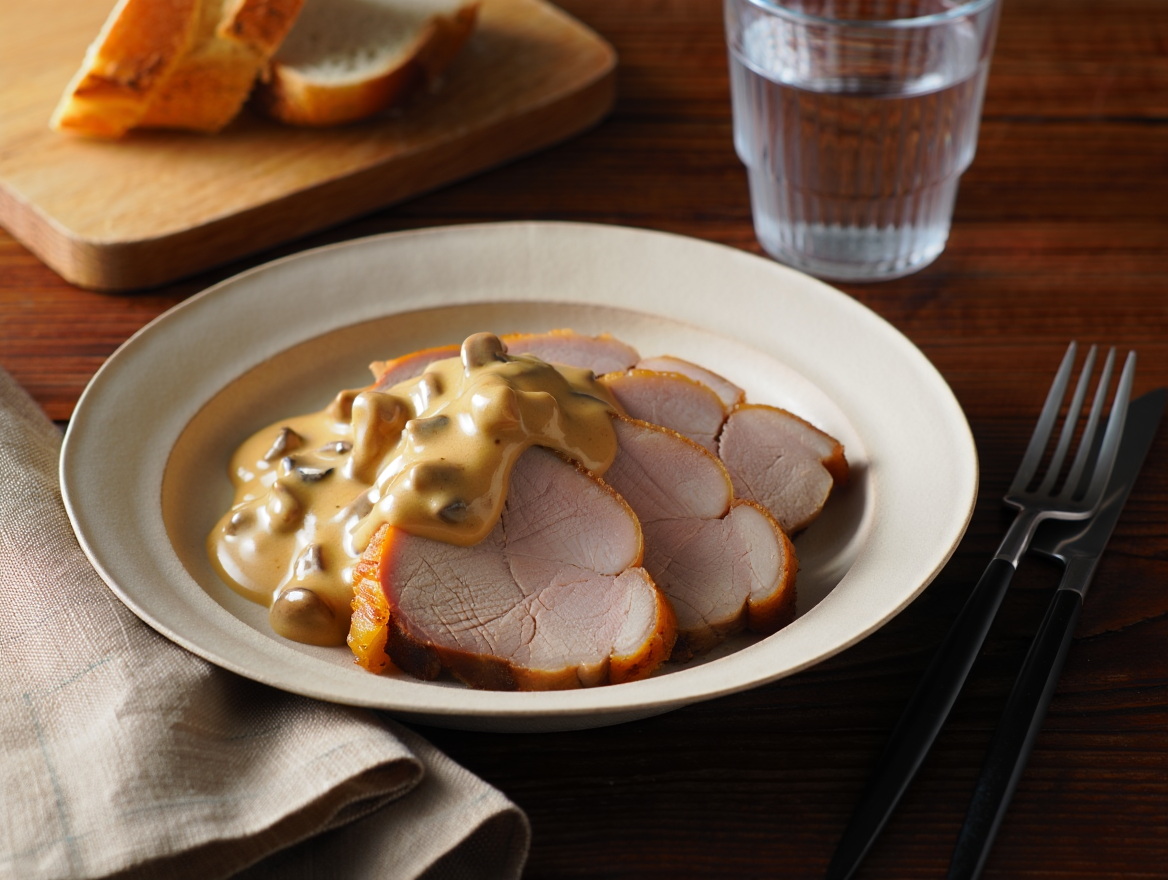 Lomo asado con salsa de setas de La Grosella