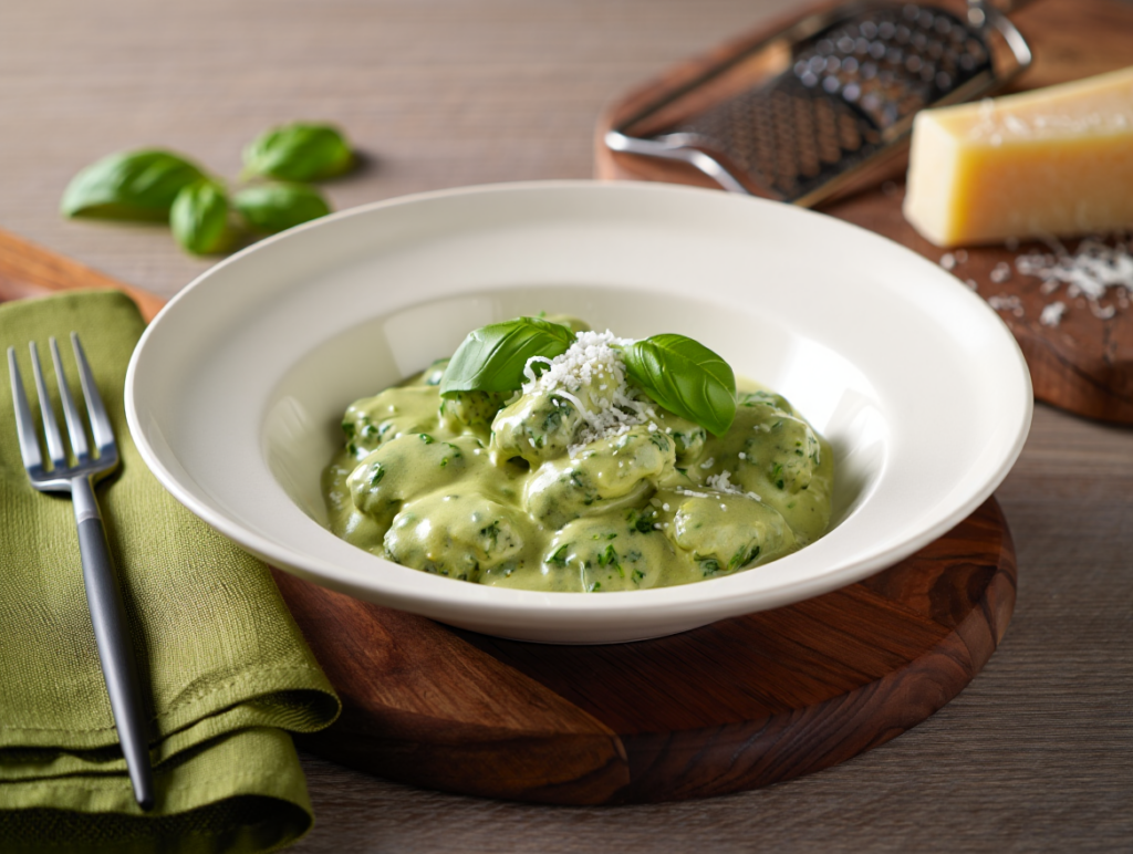 Ñoquis de espinacas de con salsa gorgonzola