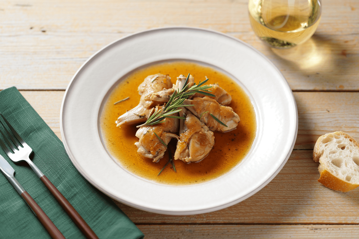 Fritada aragonesa con atún Conejo al romero y vino blanco