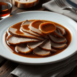 Comida a domicilio - Ternera asada con salsa de verduras al vino tinto