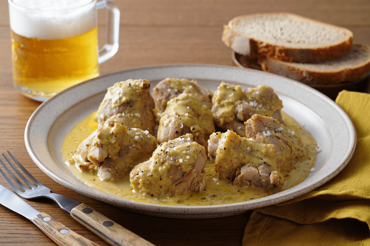 Carne de codillo con mostaza al estragón Carne de codillo con mostaza al estragón