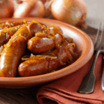 Comida a domicilio - Longanizas frescas de pavo y pollo con salsa de verduras