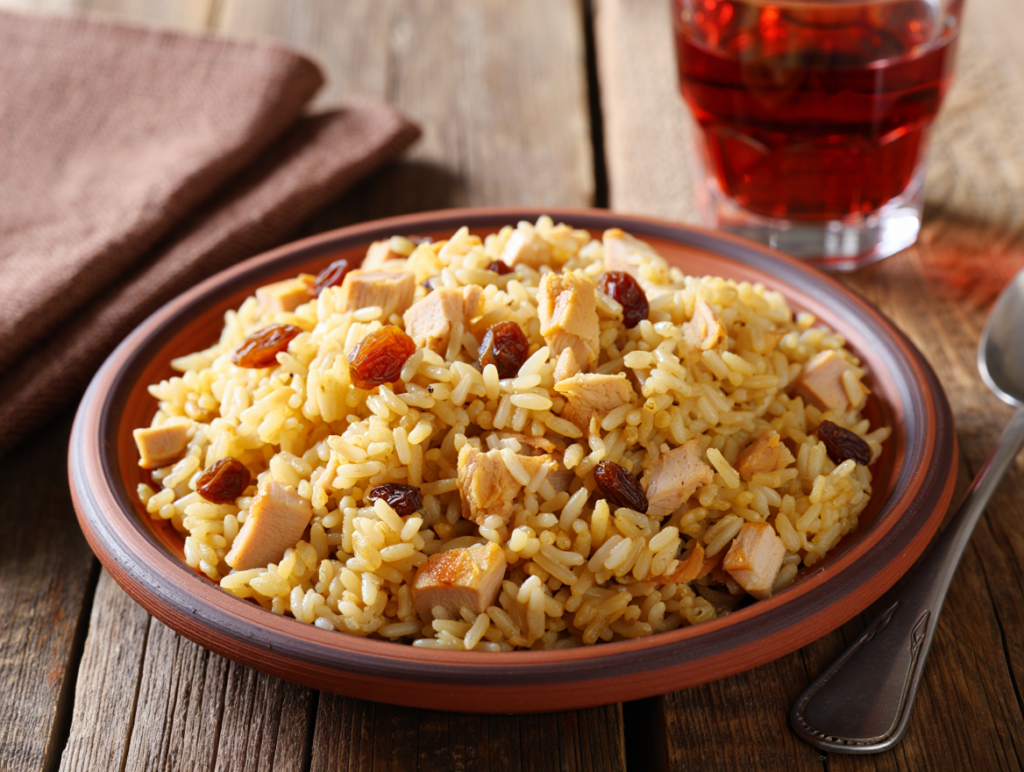 Arroz con pavo y pasas
