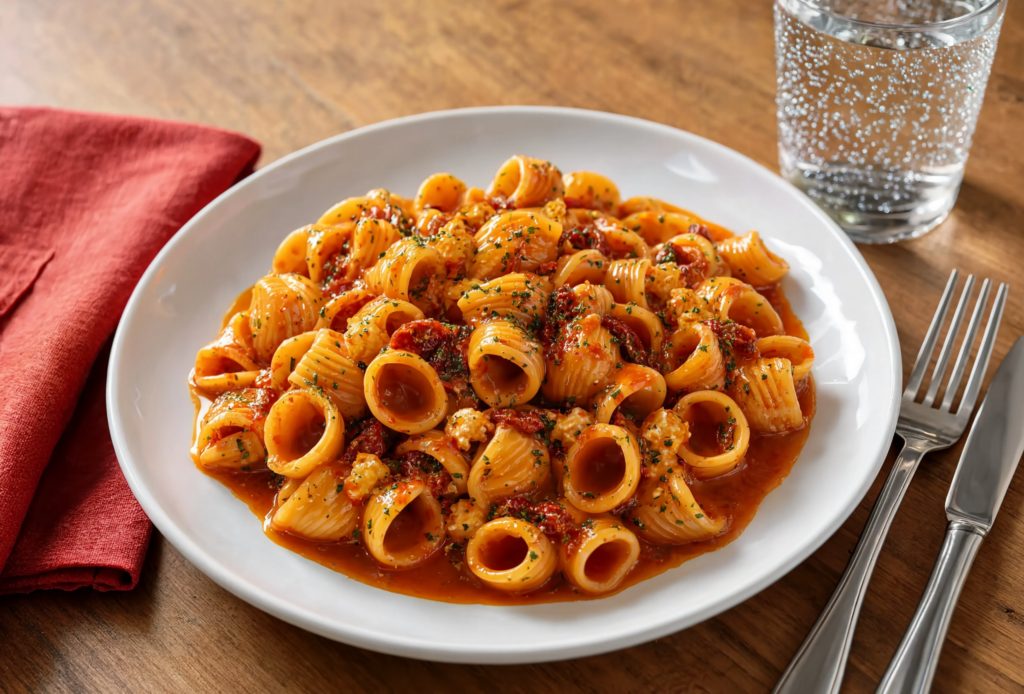Pasta tiburón con salsa calabrese