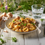 Comida a domicilio - Pasta tiburón con salsa de champiñones
