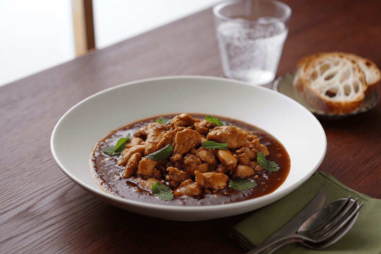 Ragú de pollo con tamarindo y hierbabuena Ragú de pollo con tamarindo y hierbabuena