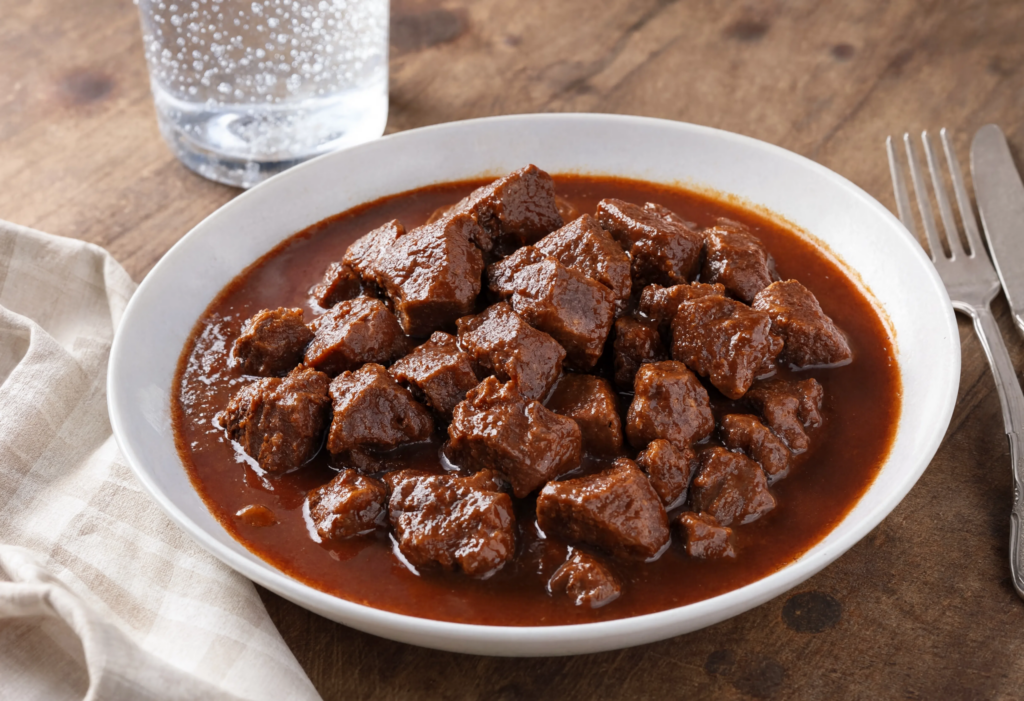Cerdo guisado con salsa inglesa
