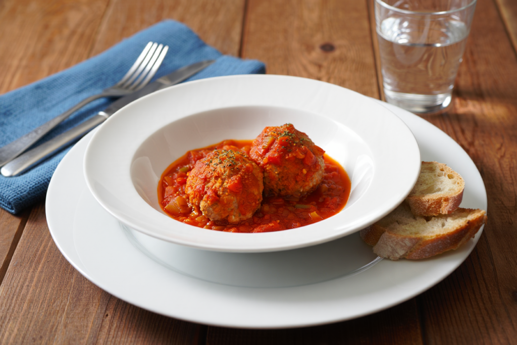 Albóndigas de pollo con salsa de tomate y albahaca