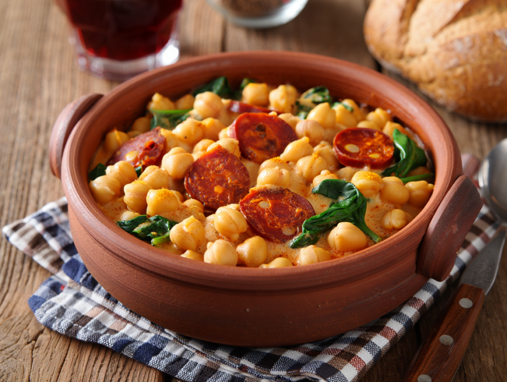 Potaje de garbanzos con espinacas y chorizo ibérico
