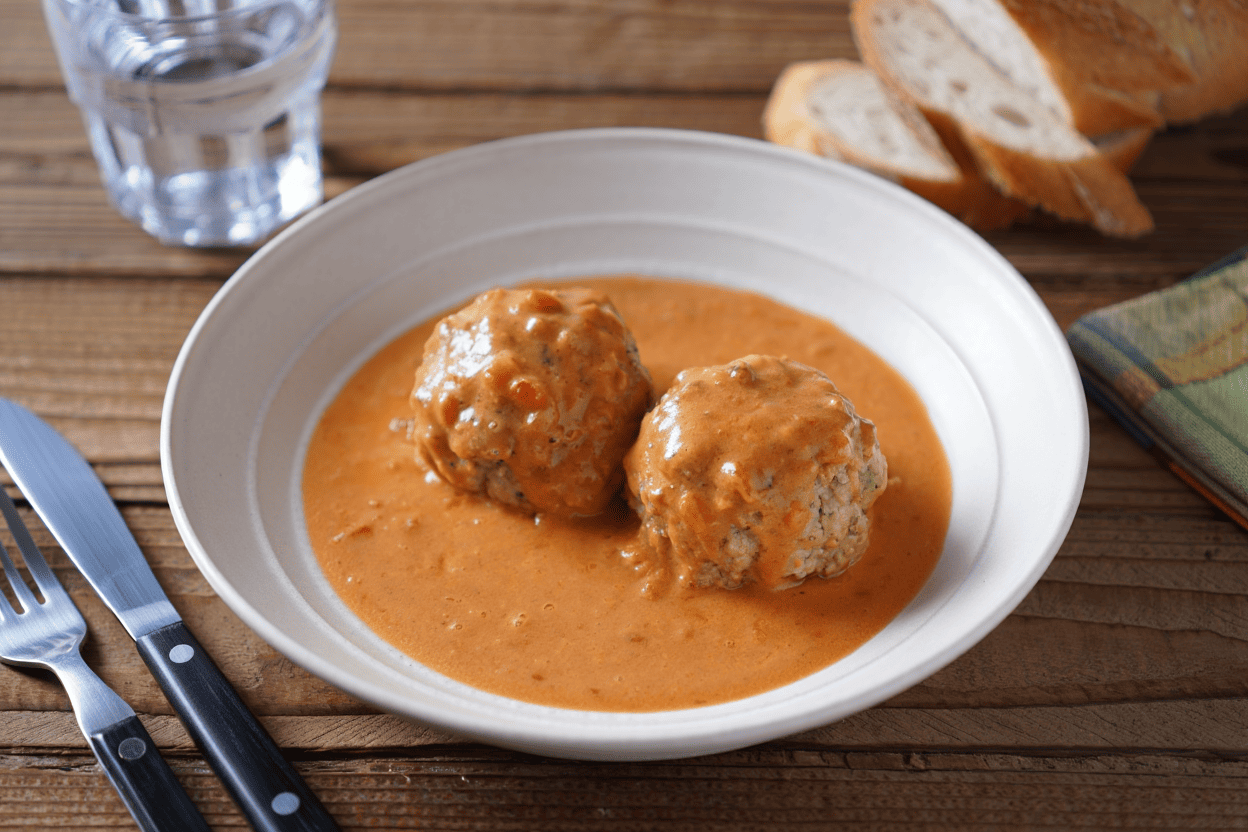 Arroz de pueblo Albóndigas de pollo con salsa mixta