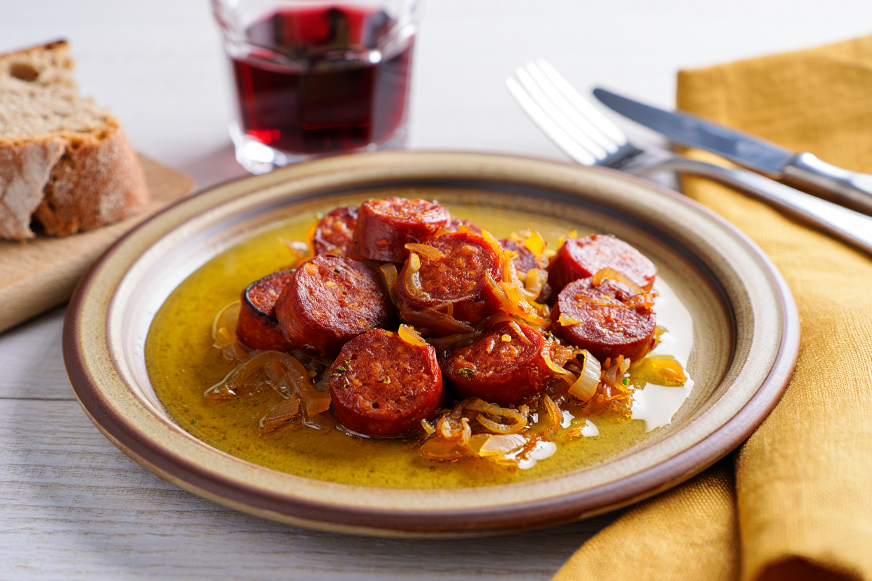 Chorizo-criollo-con-salsa-de-cebolla-de-La-Grosella