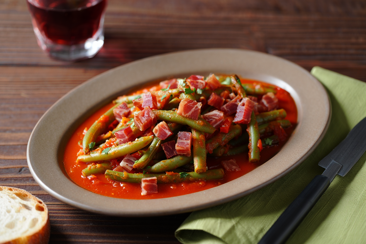 Judias-verdes-a-la-provenzal-de-La-Grosella-con-jamon