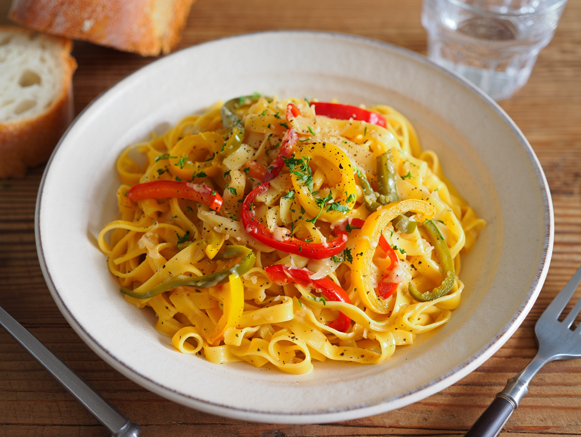 Tagliatelle-con-peperonata-de-La-Grosella
