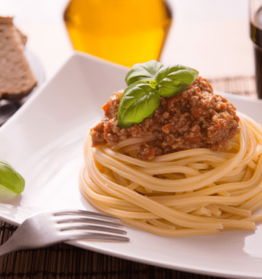 Tallarines con boloñesa vegana de La Grosella 1