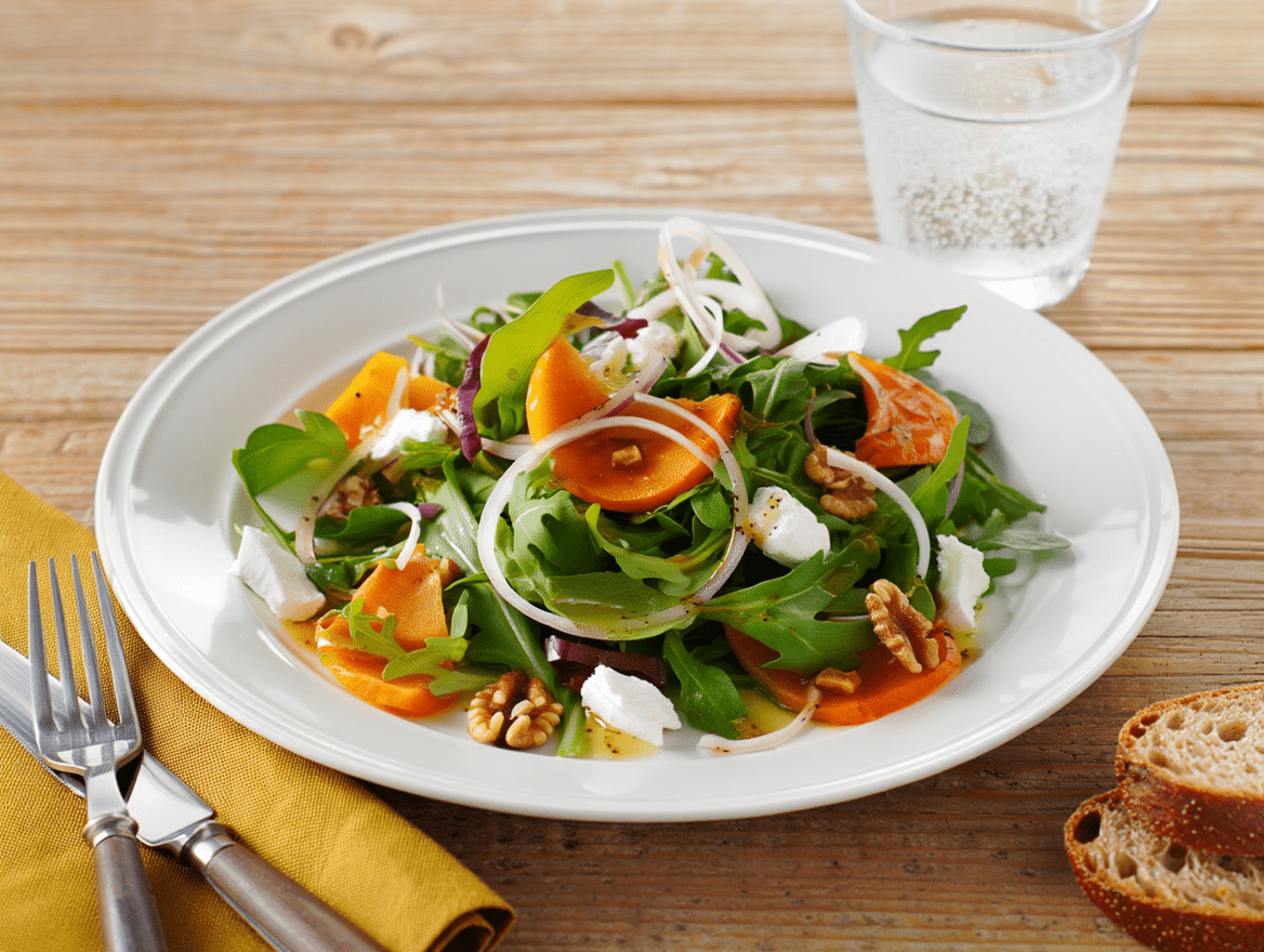 Ensalada verde con queso de cabra y pimientos de La Grosella