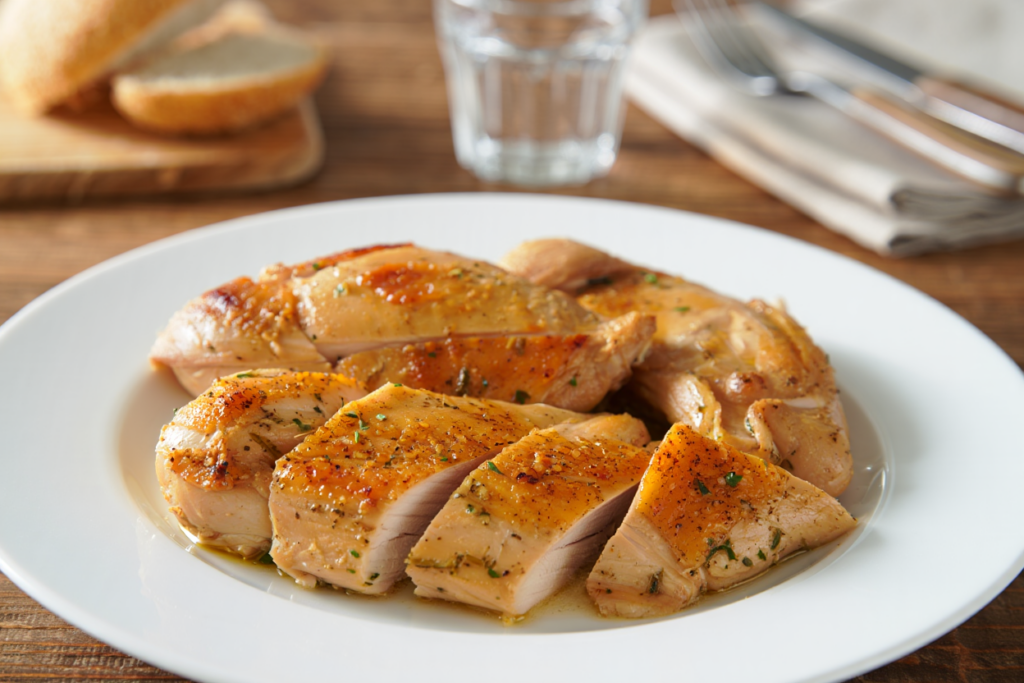 Pechuga de pollo marinada al Pedro Ximenez y estragón