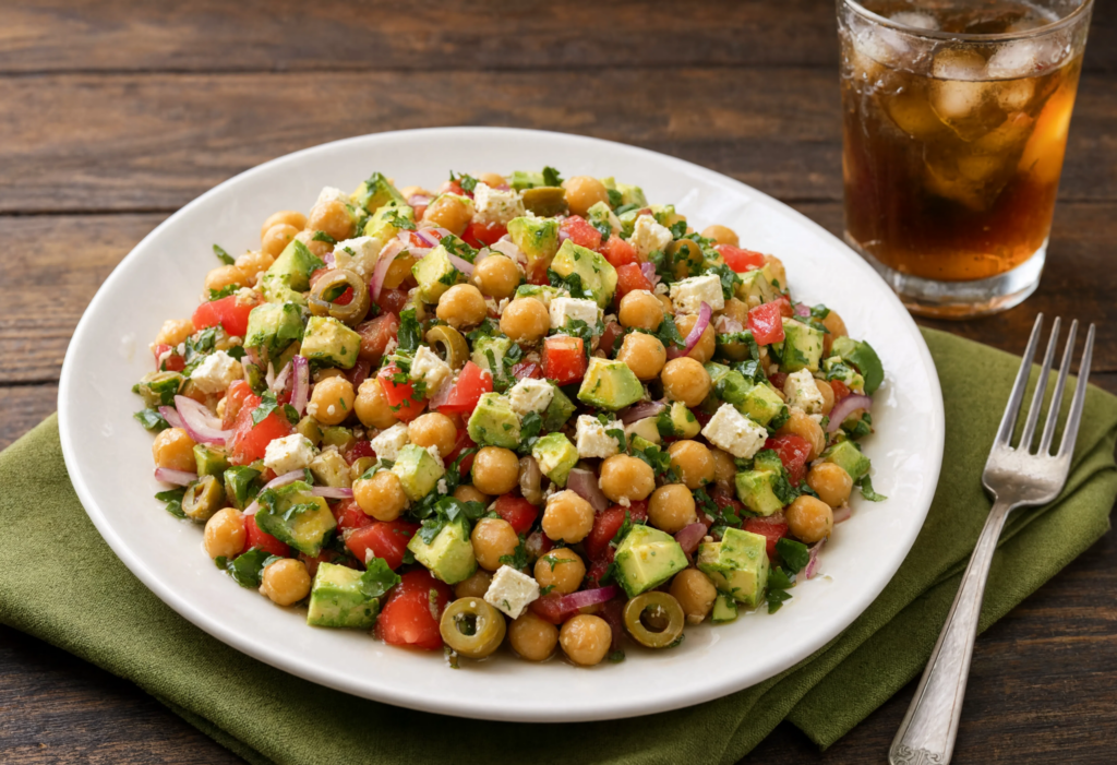 Ensalada de garbanzos con queso latino y aguacate