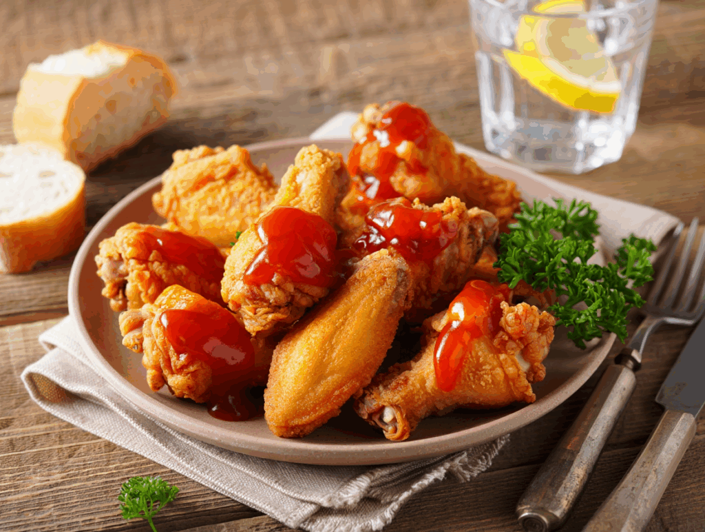 Alitas fritas con salsa agridulce