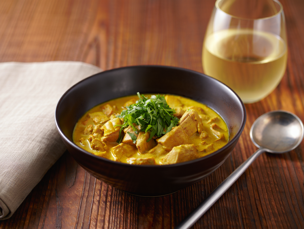 Cerdo al curry amarillo con leche de coco