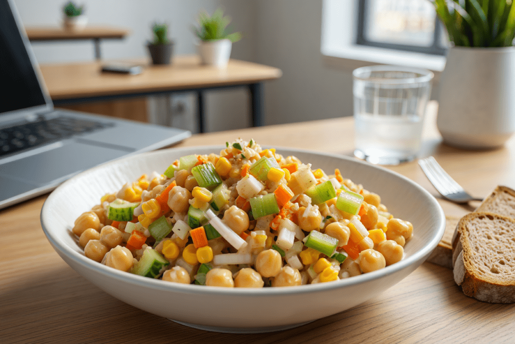 Ensalada crujiente de garbanzos con salsa de sésamo