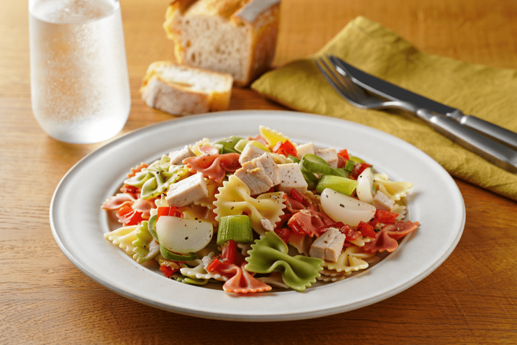 Ensalada de pasta con pavo y queso latino