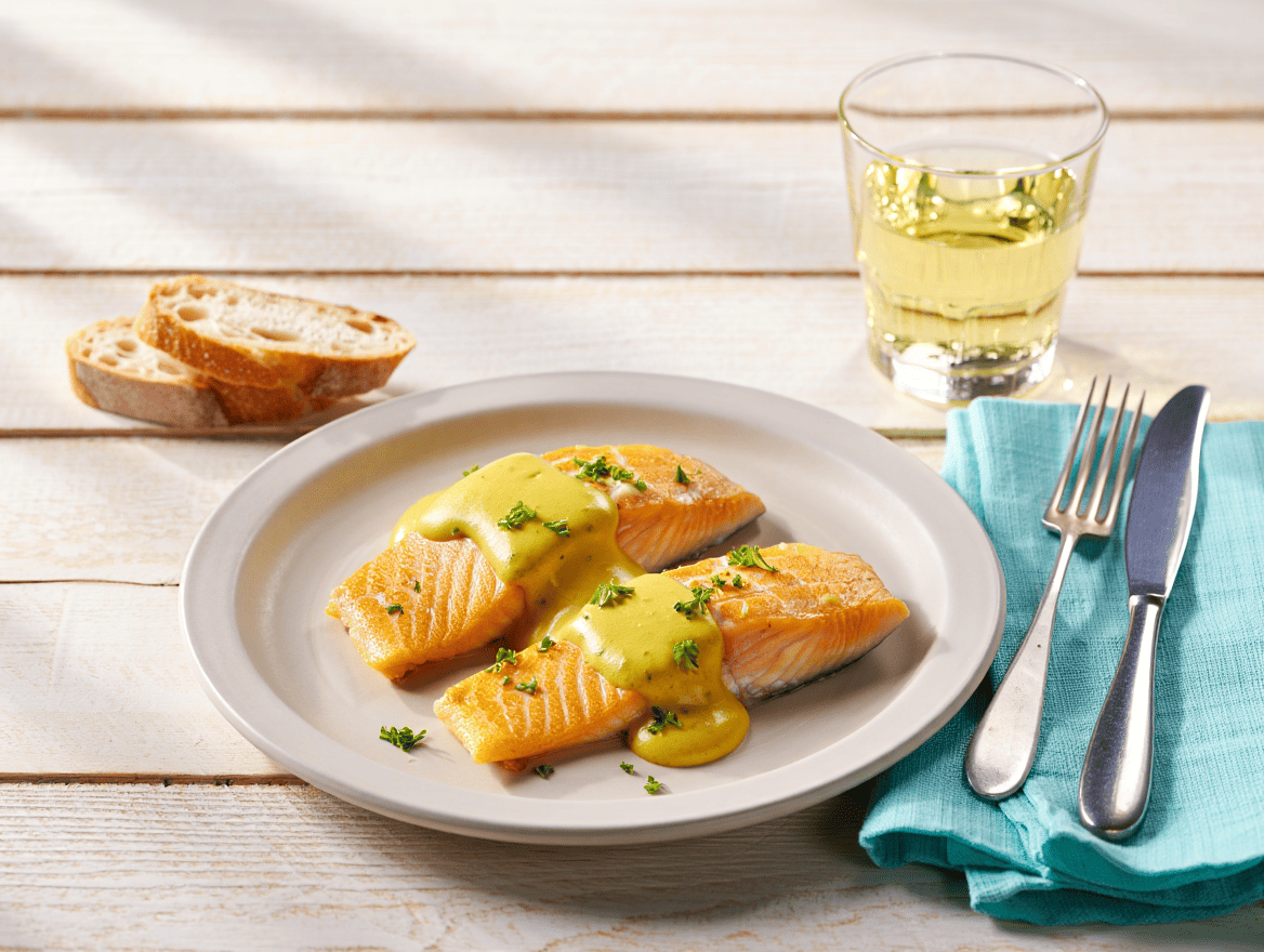 Mollejas de pollo encebolladas Trucha con salsa de mostaza