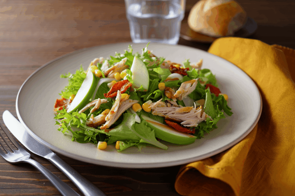 Ensalada iceberg con pollo asado y manzana