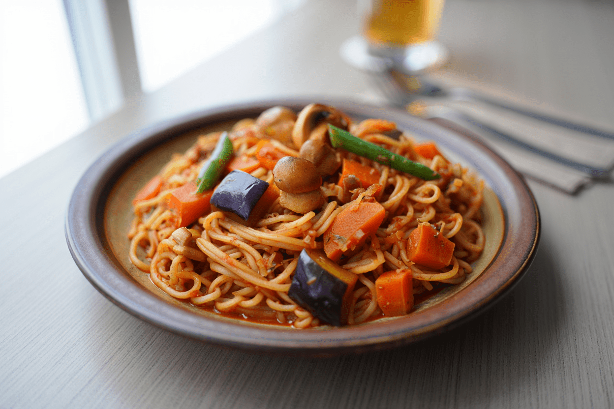 Fideuá de champiñones y verduras Fideuá de champiñones y verduras