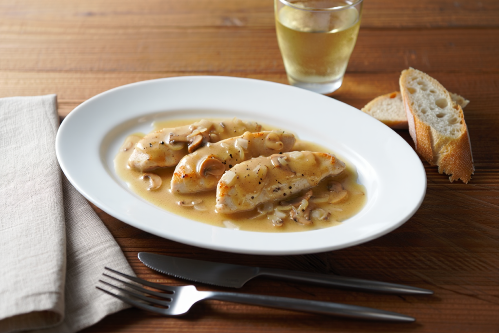 Solomillos de pollo con salsa de champiñones