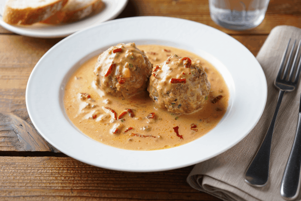 Albóndigas de pavo con salsa cremosa de tomate seco y parmesano