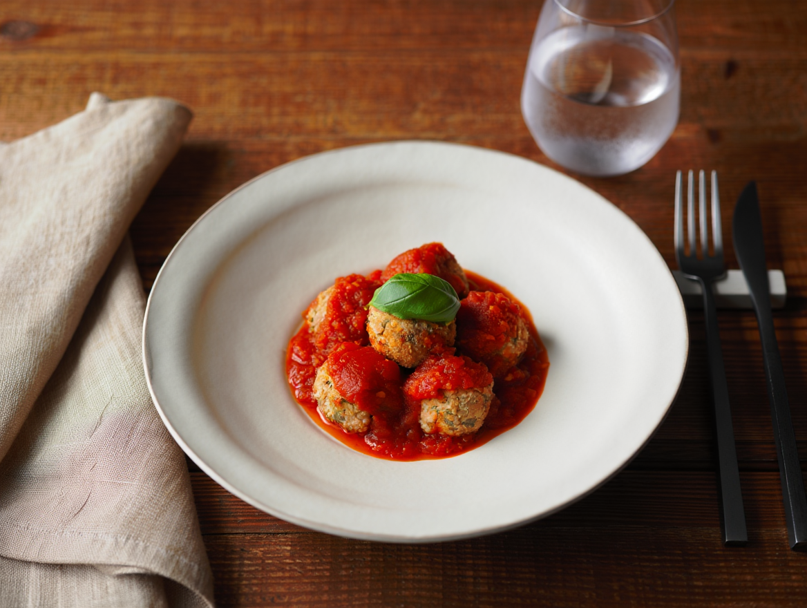 Guiso marinero de alubias rojas y bacalao Albóndigas de atún con salsa de tomate y albahaca