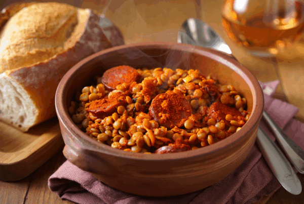 Cazuelita de lentejas con chorizo y pimentón ahumado