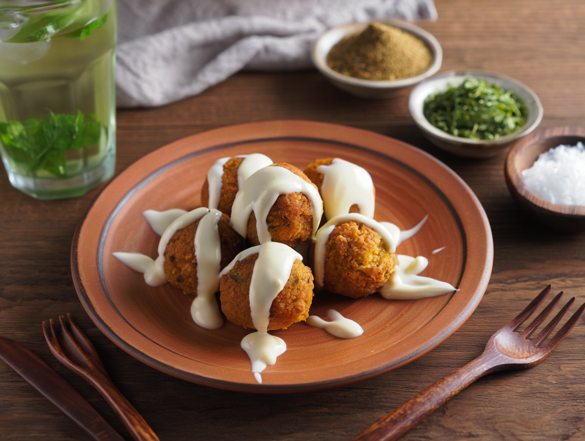 Falafel de garbanzos con mayonesa vegana Falafel de garbanzos con mayonesa vegana