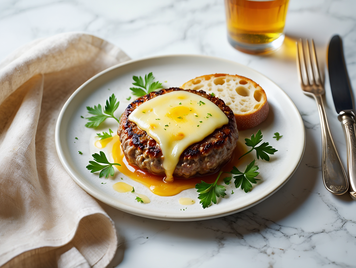 Guiso marinero de alubias rojas y bacalao Hamburguesa con queso ahumado