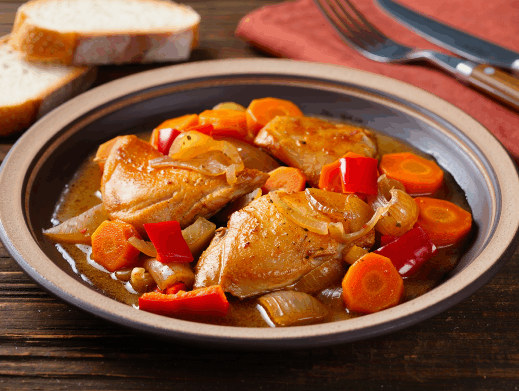 Pollo guisado con verduras de otoño