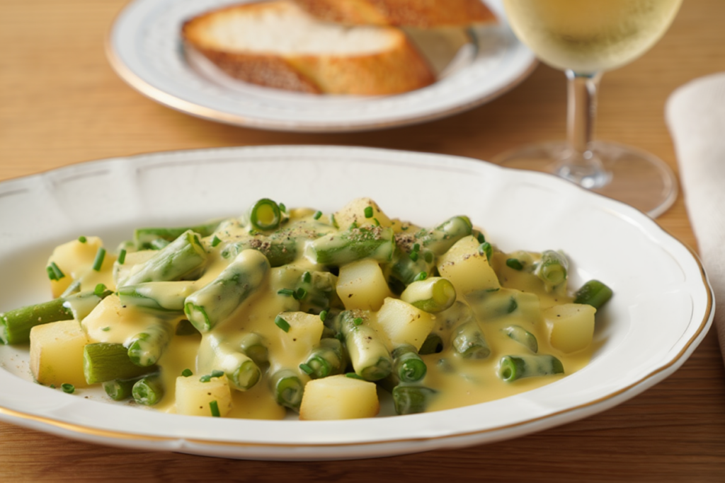 Dúo de judías verdes con salsa holandesa