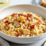 Comida a domicilio - Risotto de pollo, bacon y parmesano