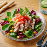 Comida a domicilio - Ensalada verde con pavo, tomate y maíz