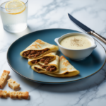 Comida a domicilio - Sobrecitos de crepe rellenos de pollo con salsa de queso